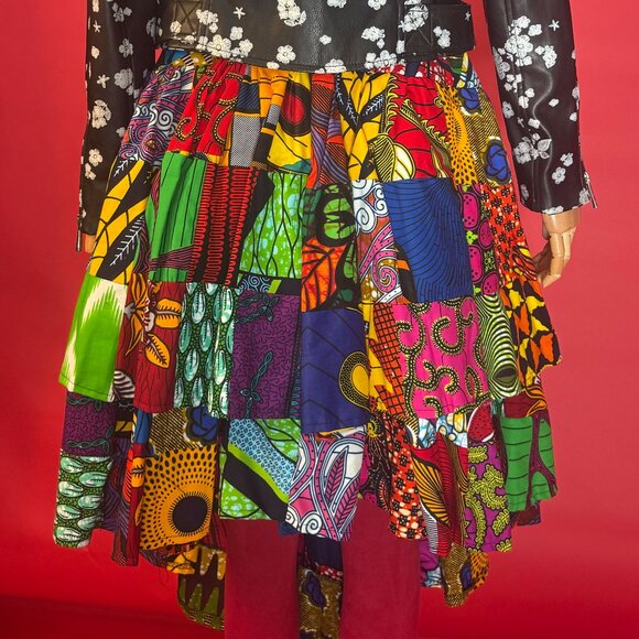 Vintage 90s African Ankara Patchwork Midi Skirt – Handmade, Size Small - Picture 11 of 12